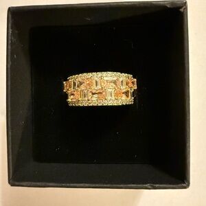 Bomb Party "Wrapped With Love" Smokey Topaz CZ on Gold Plating Ring. Size 8 NEW